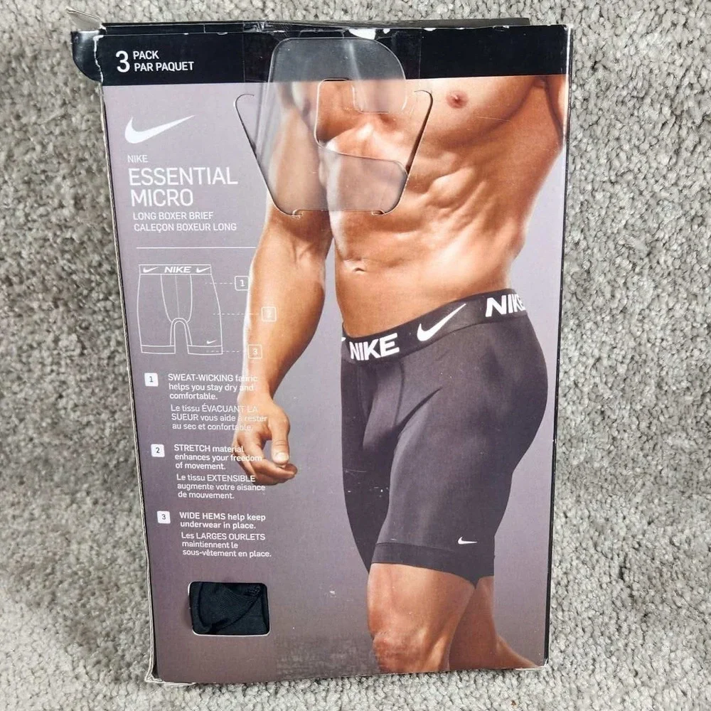 Nike Essential Micro Long Boxer Brief 3 Pack Black Mens Medium